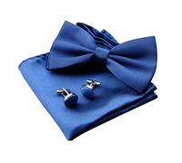 BEIIEB 1 ensemble nœud papillon et mouchoir avec boutons de manchette - 1 boîte cadeau - Nœud papillon homme - Nœud papillon réglable - Convient banquet mariage avec costume, smoking, Bleu marine