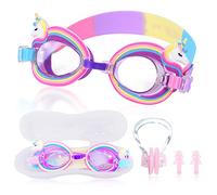 BEIIEB 1 paire de lunettes de natation en boîte, clips de nez pour bouchons d'oreille, lunettes de dessin animé, anti-buée, anti-UV, adaptées aux enfants et adolescents
