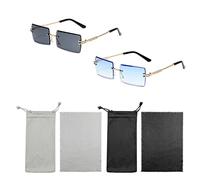 BEIIEB 2 paires de lunettes de soleil rectangulaires sans monture avec 2 sacs à lunettes et chiffon à lunettes, lunettes de soleil vintage, vision HD, plage, sortie, shopping, fête