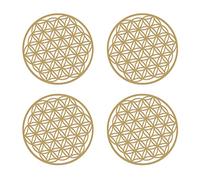 BEIIEB 4 Pièces Fleur de Vie en Bois Décor à la Maison Peintures Murales Symboles Spirituels Cadeaux Ésotériques Sous-Verres Sculptés Porte-Pot pour Purification Méditation Luminothérapie