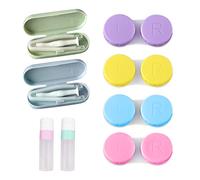 BEIIEB Étui de lentilles de contact 6 pièces avec 2 kits de pincettes et bâton de montage; 2 bouteilles vides avec récipient de lentilles de contact marquées L et R pour la maison, les voyages, bleu,