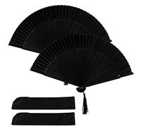 BEIIEB Lot de 2 éventails pliants en soie de bambou, éventails de Tai Chi pour hommes et femmes, parfaits pour la fête, la danse, le cosplay, la décoration intérieure, etc(avec sac de ventilateur)