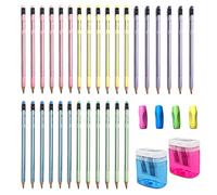 BEIIEB Lot de 30 crayons à papier et 4 crayons avec 2 taille-crayons, 5 couleurs HB avec gomme, poignée correctrice, pour l'école, le bureau, l'écriture, le dessin.