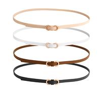 BEIIEB Lot de 4 ceintures fines élégantes pour femme - Ceinture tendance simple avec boucle en métal extra fine polyuréthane réglable sans boucle, Noir, Blanc, Beige, Chameau, 105cm