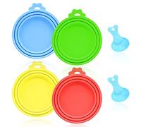 BEIIEB Lot de 4 couvercles pour boîtes de nourriture pour animaux, 3 en 1, taille universelle, sans BPA, multicolore, avec 2 cuillères bleues pour animaux de compagnie, convient pour la nourriture