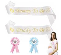 BEIIEB Lot de 4 décorations de fête prénatale, fournitures de fête pour bébé, inscription « Mummy to Be and Daddy To Be » en satin