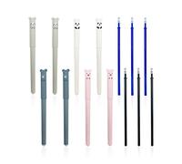 BEIIEB Lot de 8 stylos à bille effaçables - Stylo à encre gel - Motif animal de dessin animé - Noir et bleu - Pour étudiants, enfants, adultes et fournitures de bureau