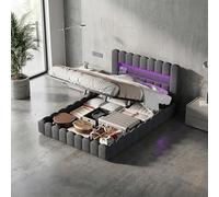 BEIJIALY Bubble Lit double rembourré, 180 x 200 cm, avec coffre de rangement hydraulique, coffre de rangement, avec tête de lit LED, cadre de lit pour adolescent, avec sommier à lattes, gris B, 180 x