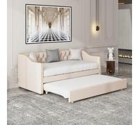 BEIJIALY Canapé-lit extensible 90/180 x 200 cm, lit simple/double avec sommier à lattes, multifonction en tissu velours doux pour la peau, sans matelas, beige (beige C)