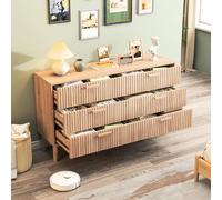 BEIJIALY Commode 6 tiroirs Commode avec pieds et motif Surface Line, armoire polyvalente peu encombrante pour chambre à coucher, salon, couloir, 100 x 34 x 73 cm