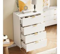 BEIJIALY Commode Blanc 4 Tiroirs, Commode Chambre Blanche avec Tiroir, Pieds et Poignées en Métal Dorés, Meubles de Rangement Moderne pour Chambre Adulte/Enfant, Salon, Couloir 60x34x91cm