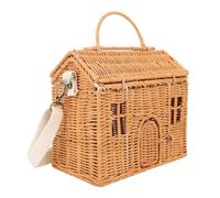 BEIJIALY Sac de Panier de Rangement en Rotin, Joli Sac en Rotin Tissé à la Main en Forme de Maison, Sac à Bandoulière Multifonctionnel en Rotin écologique, Sac à Main de Plage pour Garçons et Filles,