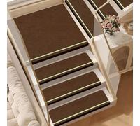 BeiJingYZ Lot de 10 Tapis Escalier à Rayures Fluorescentes, Antiderapant Moquette Escalier Découpables pour Marches en Bois, Intérieur, Auto-Adhésifs et sans Colle(Brown,25x95 cm/10x37 in)
