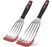 Beijiyi Lot de 2 spatules à poisson résistantes à la chaleur avec bord en silicone antiadhésif, spatule de cuisine flexible et fine en acier inoxydable pour la cuisson du poisson, des œufs, des crêpes