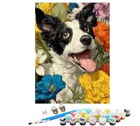 BEIJUYHU Peinture Numero Adulte Kits Fleur Chien, Peinture par Numero Adultes ou Enfant, DIY Loisirs Créatifs d'art, avec Pinceaux et Acryliques, pour Décoration Maison Cadeau Femme 80x110 cm BJHWK51