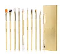 BEILI Lot de 10 pinceaux à fard à paupières, manche en bambou, pinceaux de maquillage professionnels pour les yeux, anti-cernes, eye-liners, estompeur de fard à paupières (or rose)