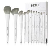 BEILI Lot de 12 pinceaux de maquillage rose végétalien pour poudre, fond de teint, anti-cernes, sourcils, fard à paupières, contour, eyeliner et estomper les yeux (Blanc)