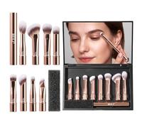 BEILI Pinceaux Maquillages 8 Pcs Set Pinceaux De Maquillage Portables à Double Extrémité Pour Fard à Paupières, Estompeur, Pinceaux à Lèvres Avec Boîte Miroir (Or Rose)