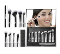 BEILI Pinceaux Maquillages Lot De 8 Pinceaux De Maquillage Portables à Double Extrémité Pour Fard à Paupières, Estompeur, Pinceaux à Lèvres Avec Boîte Miroir (Argent)