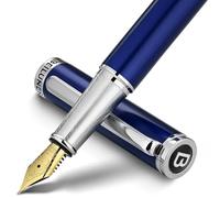 BEILUNER Stylo plume bleu saphir, pointe fine dorée 24 carats, élégant coffret cadeau pour homme et femme, comprend 6 cartouches d'encre et convertisseur d'encre, classique, professionnel,