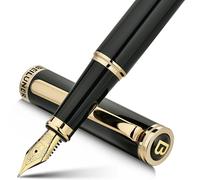 BEILUNER Stylo Plume de Luxe, Magnifique Finition Piano Laqué et Or 24K, Cadeau Fiable avec Convertisseur pour Hommes & Femmes, Stylo Élégant pour l'Écriture - Noir & Or, Plume Fine