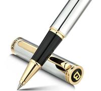 BEILUNER Stylo Rollerball de Luxe, Chromé Argent Brillant avec Finition Or 24K, Designs Nobles et Élégants, Recharge Schneider, Cadeau Élégant Homme & Femme pour Bureau Exécutif et Professionnel