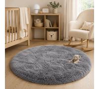 BEIMO Tapis Chambre Tapis Rond Shaggy 120cm Lavable | Doux Et Moelleux, Gris Colombe Moderne Élégant, Dessous Antidérapant, Parfait Pour Salon Et Chambre Garçon/Fille