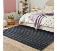 BEIMO Tapis de Chambre 80x150cm Long Poil - Tapis Salon Doux et Épais avec Dessous Antidérapant, Lavable en Machine - Gris Charbon à Design Vague Haute-Basse