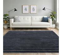 BEIMO Tapis Salon 160x230cm - Long Poil Luxueux avec Mousse Mémoire de Forme, Dessous Antidérapant Haute Adhérence, Lavable Machine - Gris Charbon Design Vague Contemporain