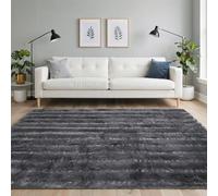 BEIMO Tapis Salon 200x280cm - Extra Large, Long Poil Super Doux avec Mousse Mémoire de Forme, Dessous Antidérapant Haute Adhérence, Lavable en Machine - Gris Charbon Design Vague Moderne