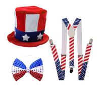 Beimus Accessoires de jour de l'indépendance - Ensemble de costume d'oncle-Sam - Bandeau, chapeau, collier, accessoire de cosplay pour femmes