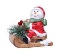 Beimus Bonhomme de neige Père Noël sur traîneau en céramique Artisanat Veilleuse Décoration avec effet lumineux doux Décoration de table Cadeau lumineux à LED Figurine Père Noël Bonhomme de neige
