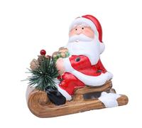 Beimus Bonhomme de neige Père Noël sur traîneau en céramique Artisanat Veilleuse Décoration avec effet lumineux doux Décoration de table Cadeau lumineux à LED Figurine Père Noël Bonhomme de neige