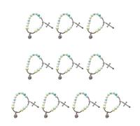 Beimus Bracelets de perles rondes faits à la main chapelet catholique perles croix pendentifs religieux bracelets catholiques, 5.1MM9cm 18cm, Cordon élastique en alliage de verre acrylique