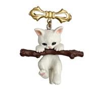 Beimus Broche chat brindille, broche chat 3D tenant une branche en résine, broche chat unisexe, parfaite pour les fêtes et les cadeaux, Résine