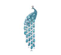 Beimus Broche élégante en forme de paon en cristal à longue queue de paon - Bijou de fête - Texture en alliage - Pour mariage, Size Approx. 1.57x5.51inch4x14cm, Métal