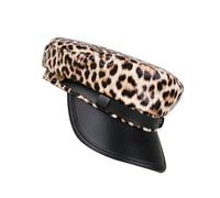 Beimus Casquette plate en cuir synthétique imprimé léopards, design respirant, protection solaire pour adultes, équitation, trajet, plein air, mode sans couture, chapeau de voyage, kaki, taille unique