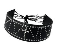 Beimus Ceinture de taille tendance punk cloutée strass décoration unique pour fête et tenue de mariage Ceinture en cuir PU noir, noir/argenté, taille unique