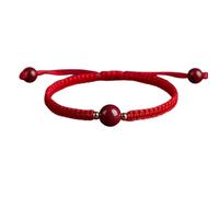 Beimus Chaîne de poignet réglable en corde rouge élégante avec perles rondes chinoises porte-bonheur en corde tressée cadeau de Saint-Valentin assorti à la mode, One Size, Comme décrit