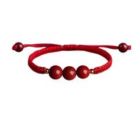 Beimus Chaîne de poignet réglable en corde rouge élégante avec perles rondes chinoises porte-bonheur en corde tressée cadeau de Saint-Valentin assorti à la mode, One Size, Comme décrit
