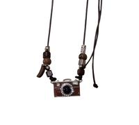 Beimus Collier avec pendentif d'appareil photo vintage marron - Chaîne réglable pour les amateurs de photographie - Bijoux tendance - Cadeau vintage