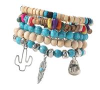 Beimus Coquillage de noix de coco et perles en bois avec pierre turquoise pour un look élégant au quotidien, taille unique, Comme décrit