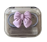 Beimus Étui à lentilles avec ventouse, pince à épiler et bouteille de solution pour le rangement des lentilles de voyage, violet, Design élégant avec nœud papillon