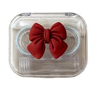 Beimus Étui à lentilles avec ventouse, pince à épiler et bouteille de solution pour le rangement des lentilles de voyage, Rouge, Design élégant avec nœud papillon