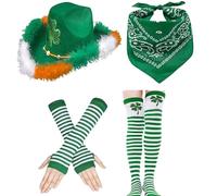 Beimus Lot de 4 chapeaux et bandanas verts en forme de trèfles pour fête de la StPatrick, festival, rassemblements sur le thème des vacances, accessoires de fête de la StPatrick