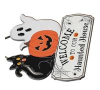 Beimus Panneau de bienvenue d'Halloween fait à la main avec squelettes et citrouilles étranges pour décoration murale de porte de maison Halloween