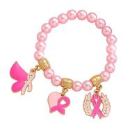 Beimus Perles élégantes pour la lutte contre le cancer du sein avec ruban en alliage pour la sensibilisation au cancer du sein, accessoire de poignet pour femme, taille unique, Comme décrit