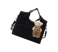 Beimus Sac seau en cuir synthétique avec décorations amovibles, poche organisée spacieuse, sac à bandoulière décontracté, sac à main en cuir PU avec breloque, Noir , One Size