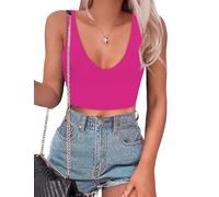 BEINF Débardeur Femme Crop Top Sexy V Encodage sans Couture Manches Slim Fit Trendy Y2K Corse Tank Tops Basics T Shirt Rose L