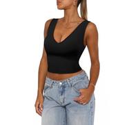 BEINF Débardeur Femme Crop Top Sexy V Encodage sans Couture Manches Slim Fit Trendy Y2K Corse Tank Tops Basics T Shirt Noir XL